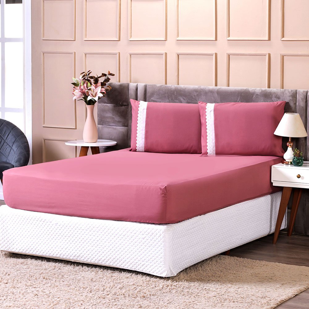 Jogo de LenÃ§ol Casal 3 PeÃ§as 200 Fios - Light - 140cm x 190cm x 30