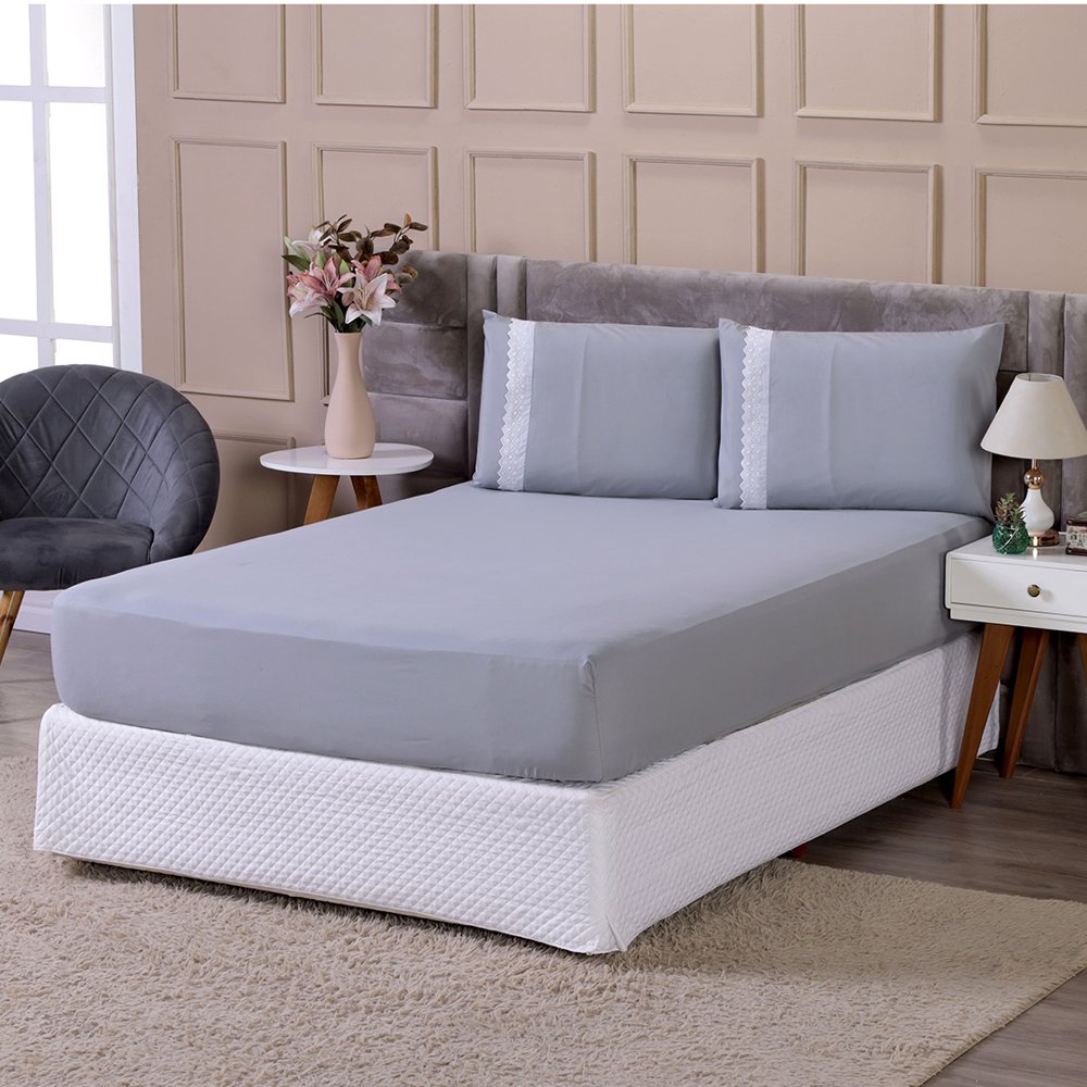 Jogo de Lençol Casal 3 Peças 200 Fios - Light - 188 x 138 x 30 cm