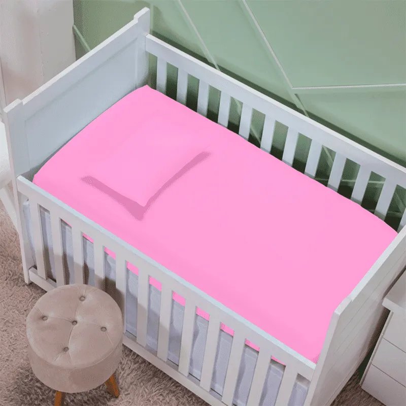 Jogo de Lençol de Berço 100% Algodão 180 Fios Rosa Cotton