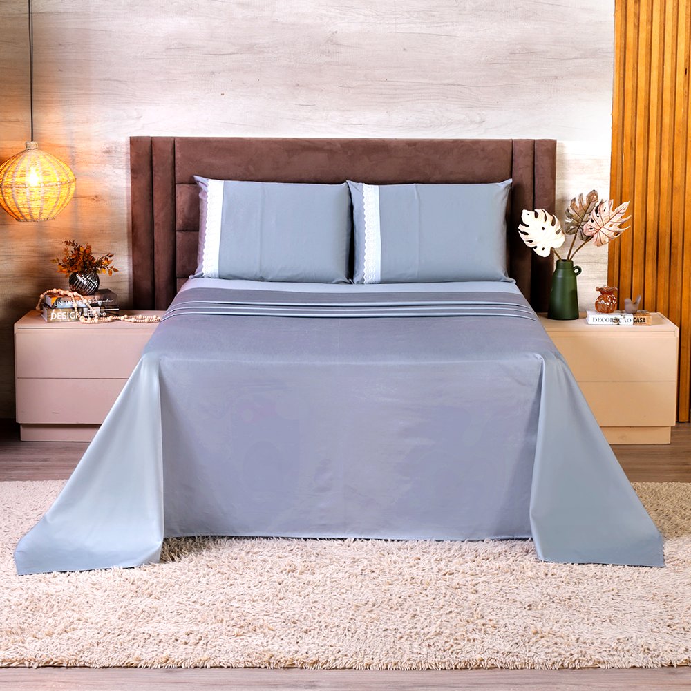 Jogo de Lençol King 100% Algodão 400 Fios 4 Peças Cinza - Premium ( LANÇAMENTO)