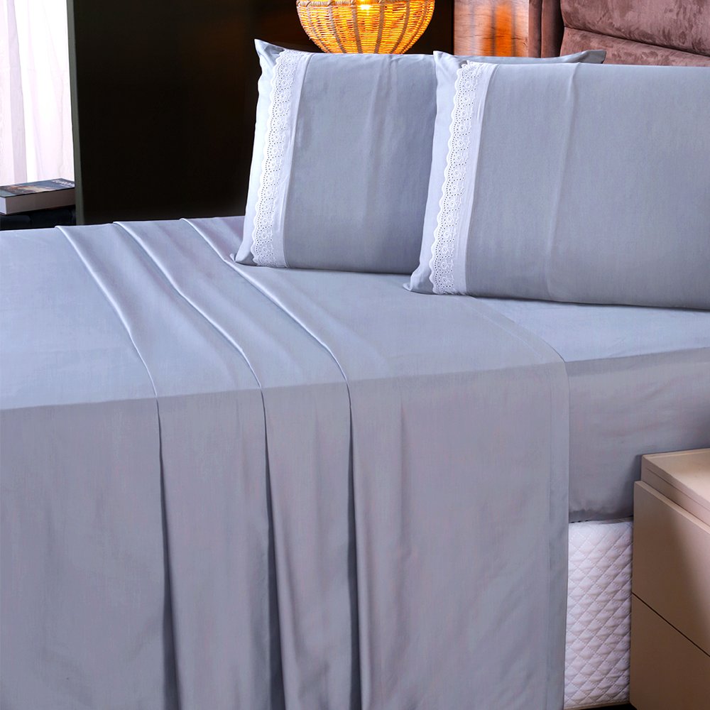 Jogo de Lençol King 100% Algodão 400 Fios 4 Peças Cinza - Premium ( LANÇAMENTO)