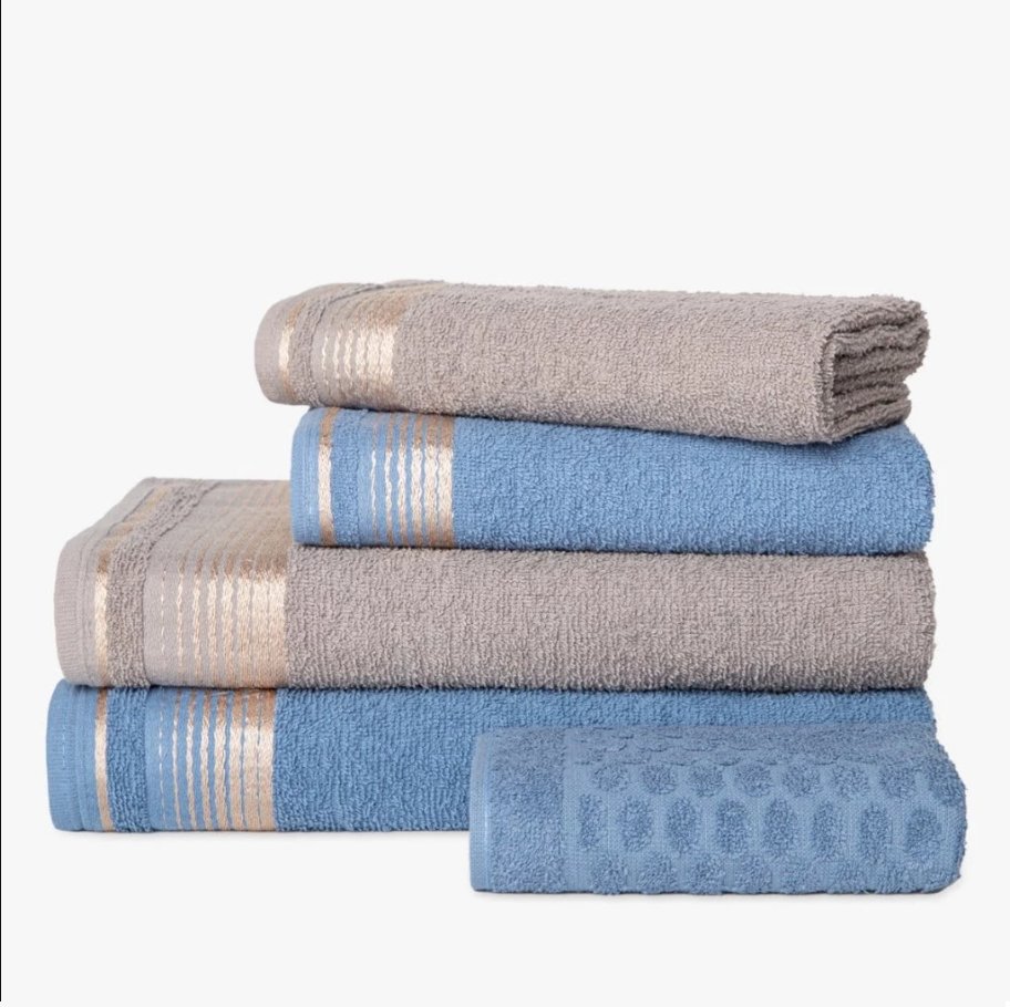 Jogo de Toalhas 5 peças 2 Banho 2 Rosto e 1 Piso 100% Algodão - Quasar