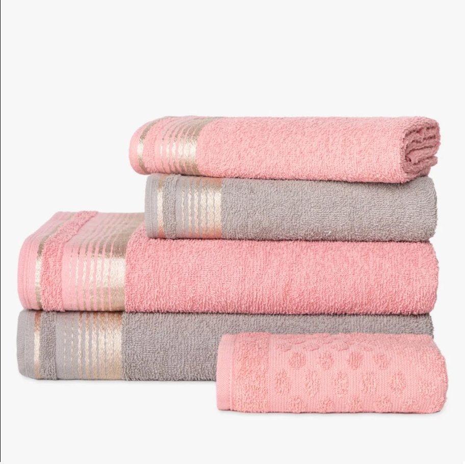 Jogo de Toalhas 5 peças 2 Banho 2 Rosto e 1 Piso 100% Algodão - Quasar