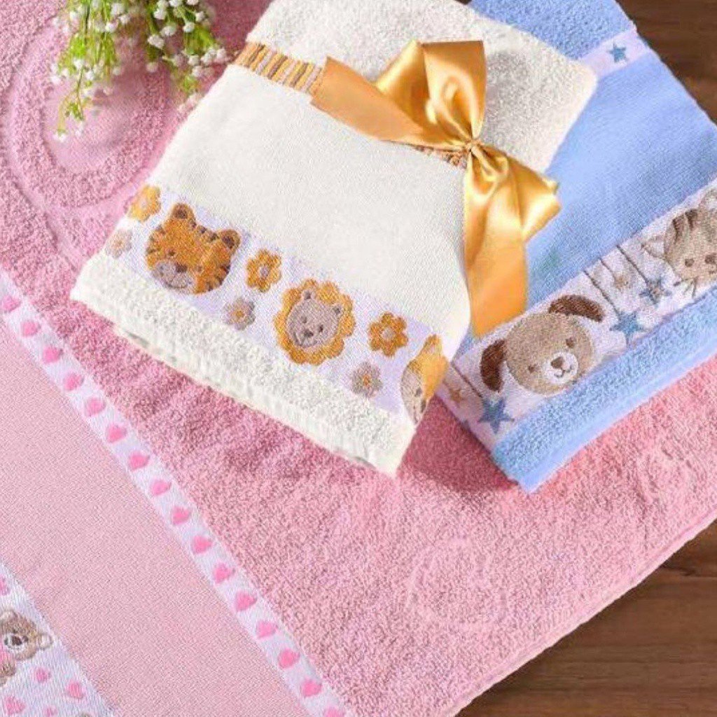 Kit 2 Toalhas de Banho Kids Infantil Para Bordar Ponto Cruz 100% Algodão